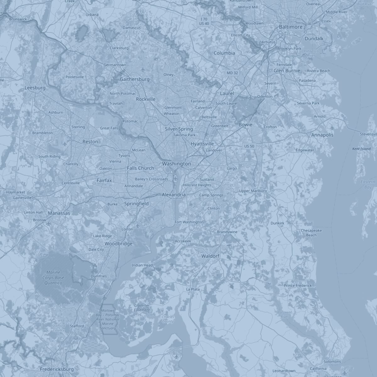 Map of the Washington DC metro area and Prince George's County, the Trusted Transit service area